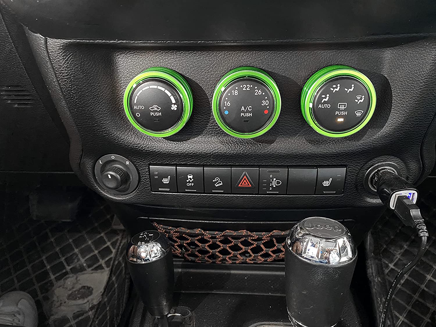 AC Climate Control Knob Ring Air Conditioner Switch Volume Cover Compatible with 2011-2018 Jeep Wrangler JK JKUDodge Challenger 2008-2014 Interior Conditioning Accessories Trim (Green) - Delicate Leather