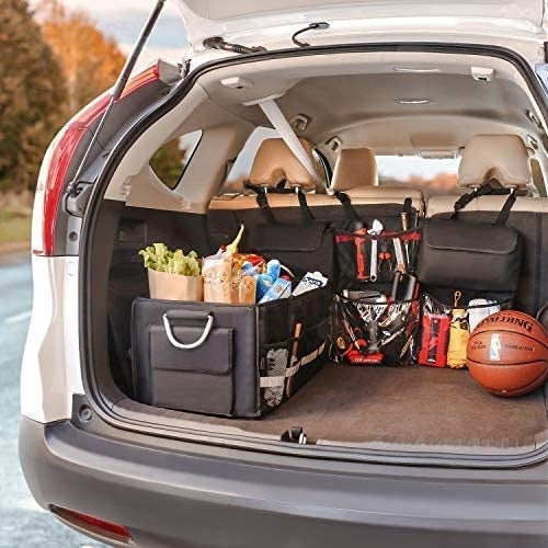 Back Seat Trunk Organizer, Custom For Cars, Hanging Car Organizer Trunk Foldable Cargo Storage with 6 Large Pockets 3 Adjustable Straps