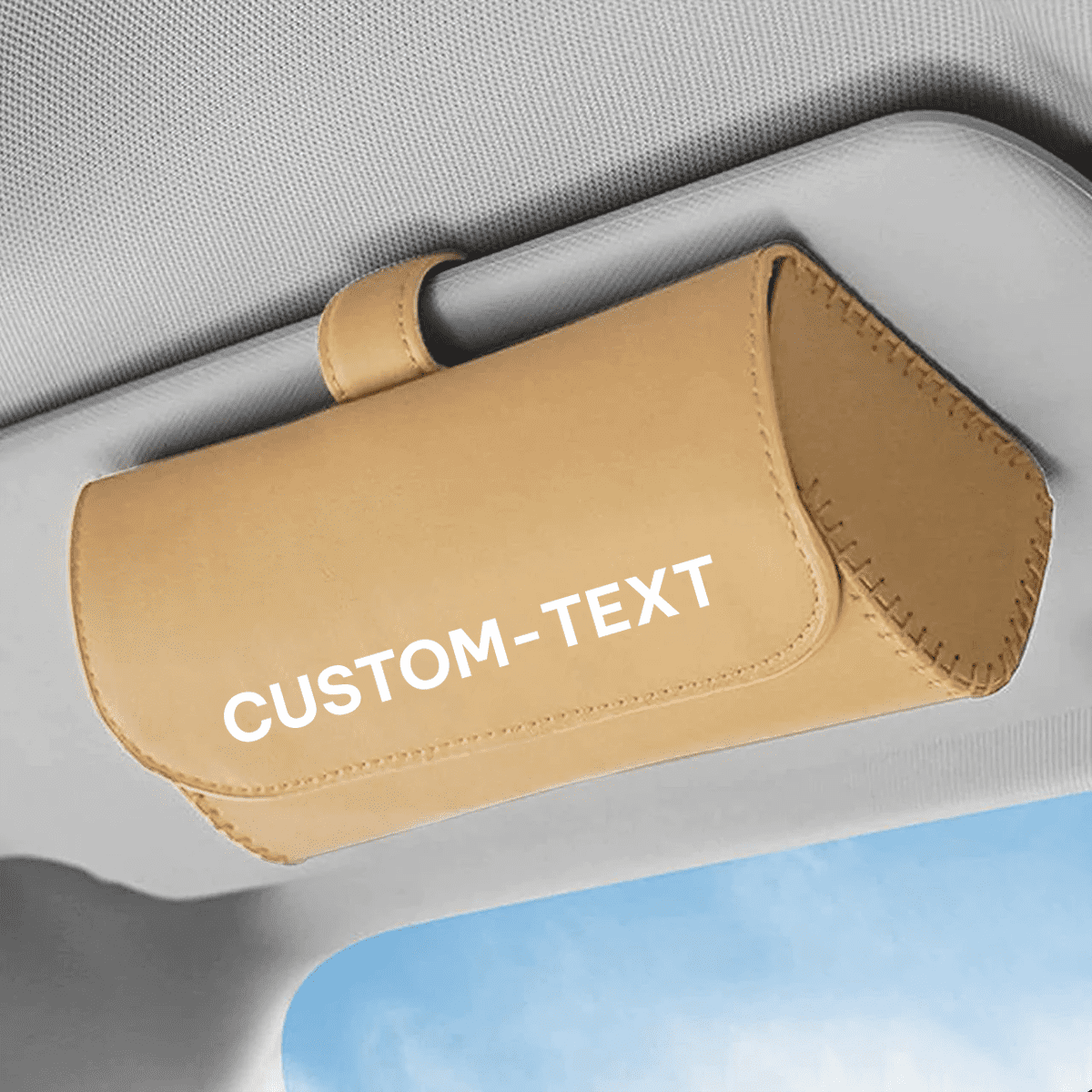 Custom Text and Logo Sunglasses Holder for Car Sun Visor, Fit with all car, Leather Glasses Storage Case, Vehicle Visor Accessories, Sunglass Holder Organizer Box - Delicate Leather