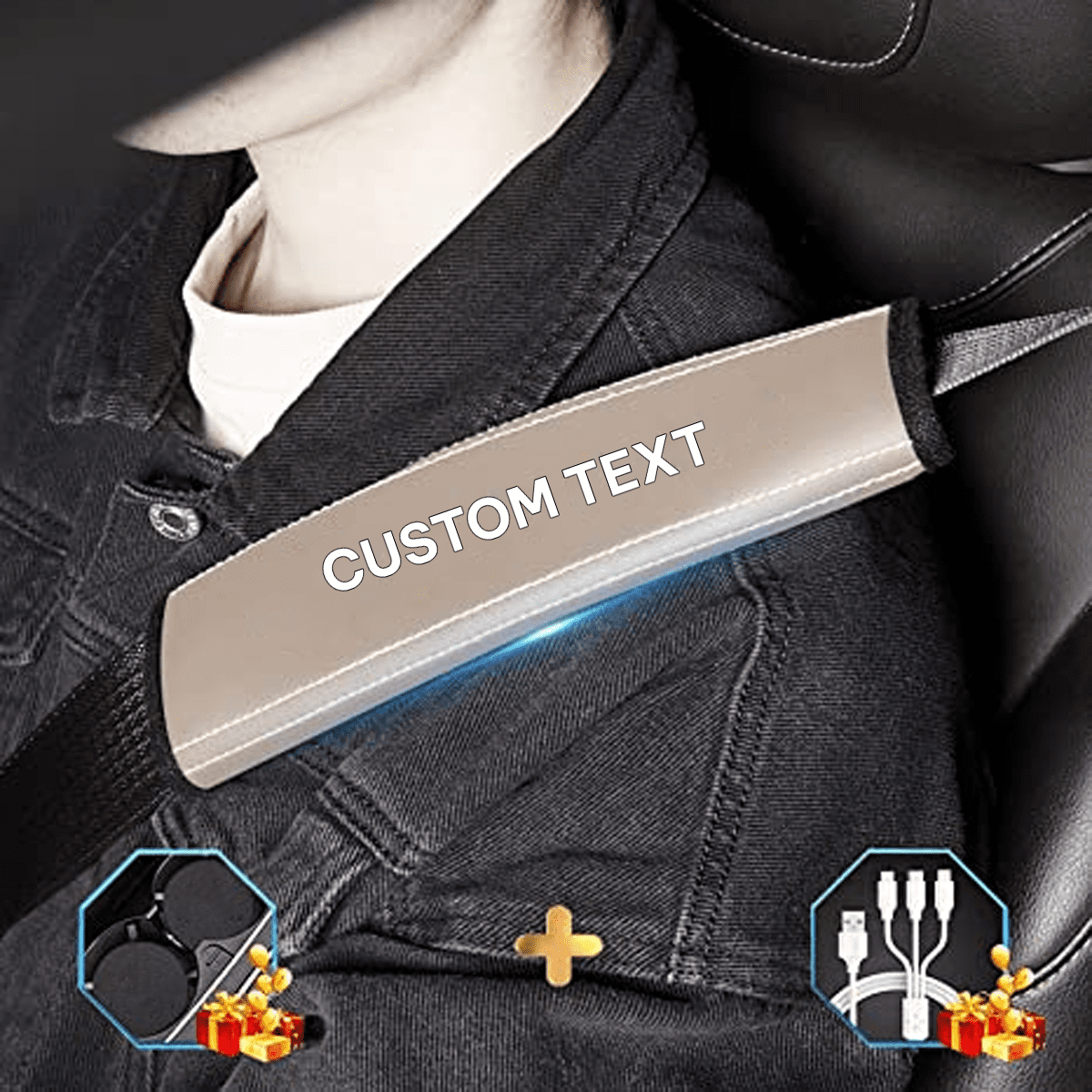 Custom Text and Logo Seat Belt Covers, Fit with Audi, Microfiber Leather Seat Belt Shoulder Pads for More Comfortable Driving, Set of 2pcs - Delicate Leather