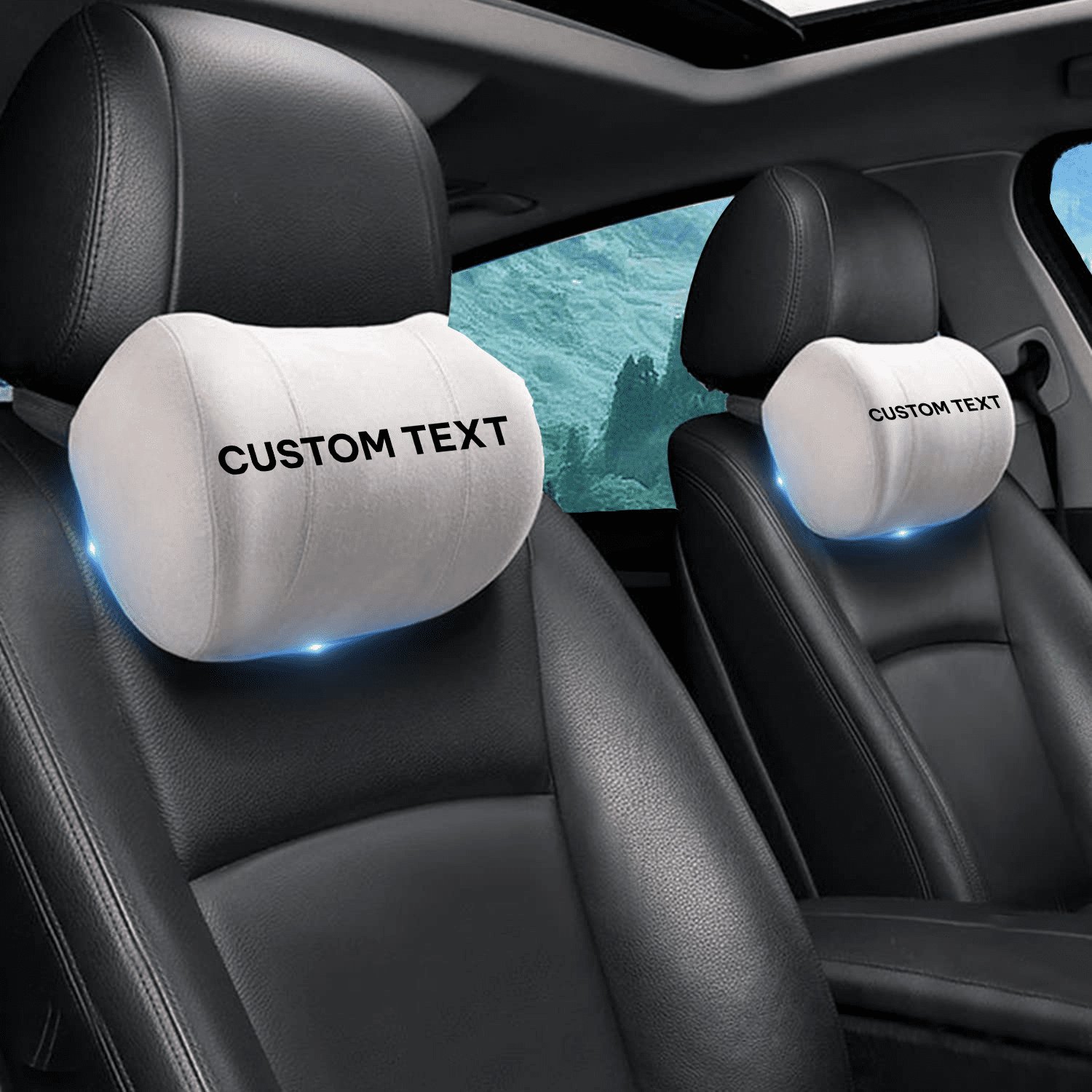 Custom Text and Logo Car Headrest (2 PCS), Compatible with Car, Update Version Premium Memory Foam Car Neck Pillow - Delicate Leather