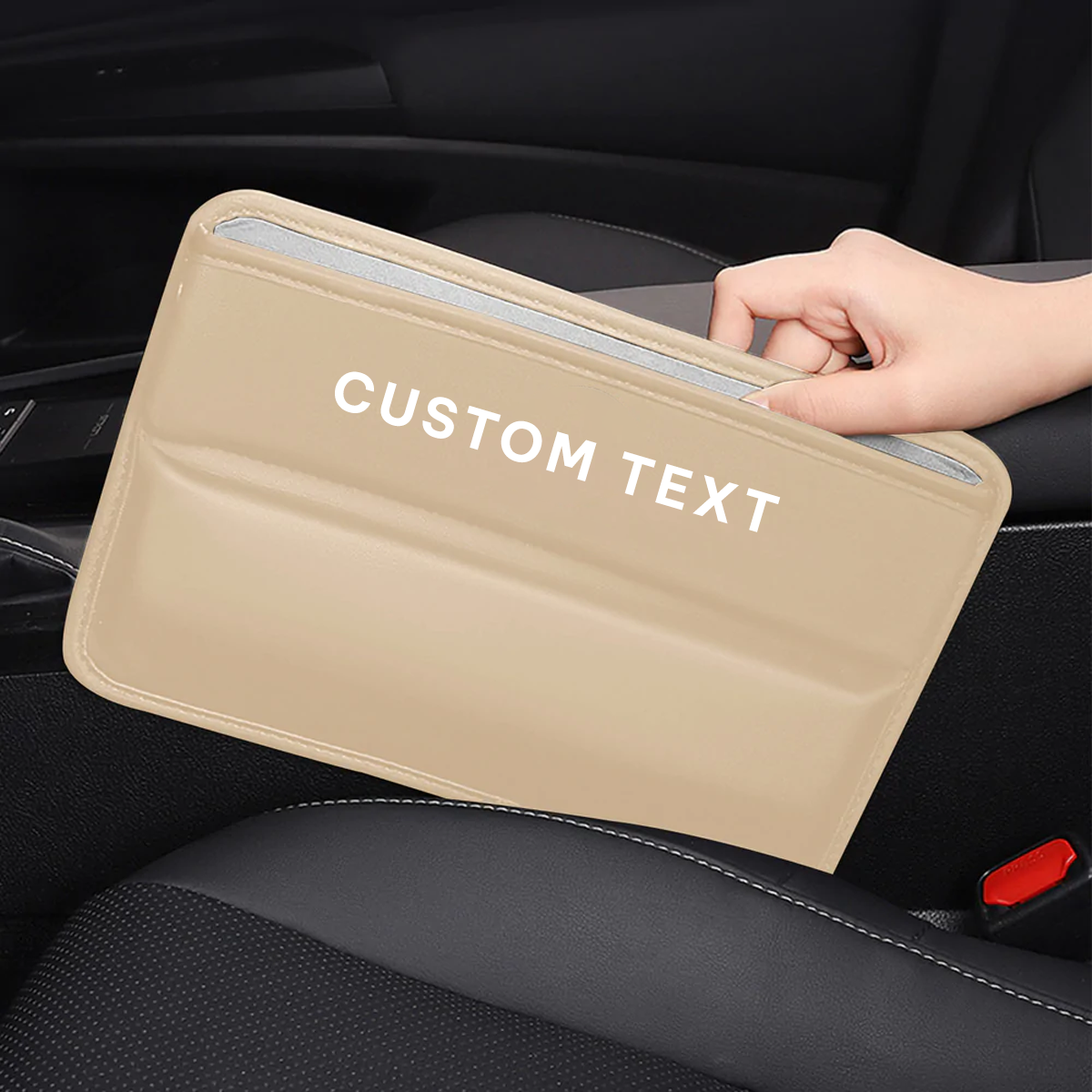 Custom Text and Logo Car Seat Gap Filler Organizer, Custom For All Cars, Multifunctional Pu Leather Console Side Pocket Organizer For Cellphones, Cards, Wallets, Keys - Delicate Leather