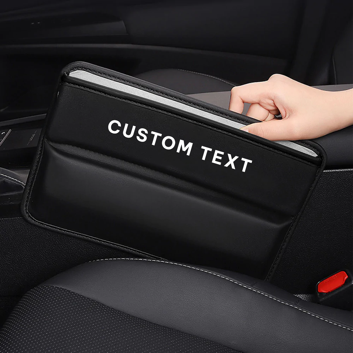 Custom Text and Logo Car Seat Gap Filler Organizer, Custom For All Cars, Multifunctional Pu Leather Console Side Pocket Organizer For Cellphones, Cards, Wallets, Keys - Delicate Leather