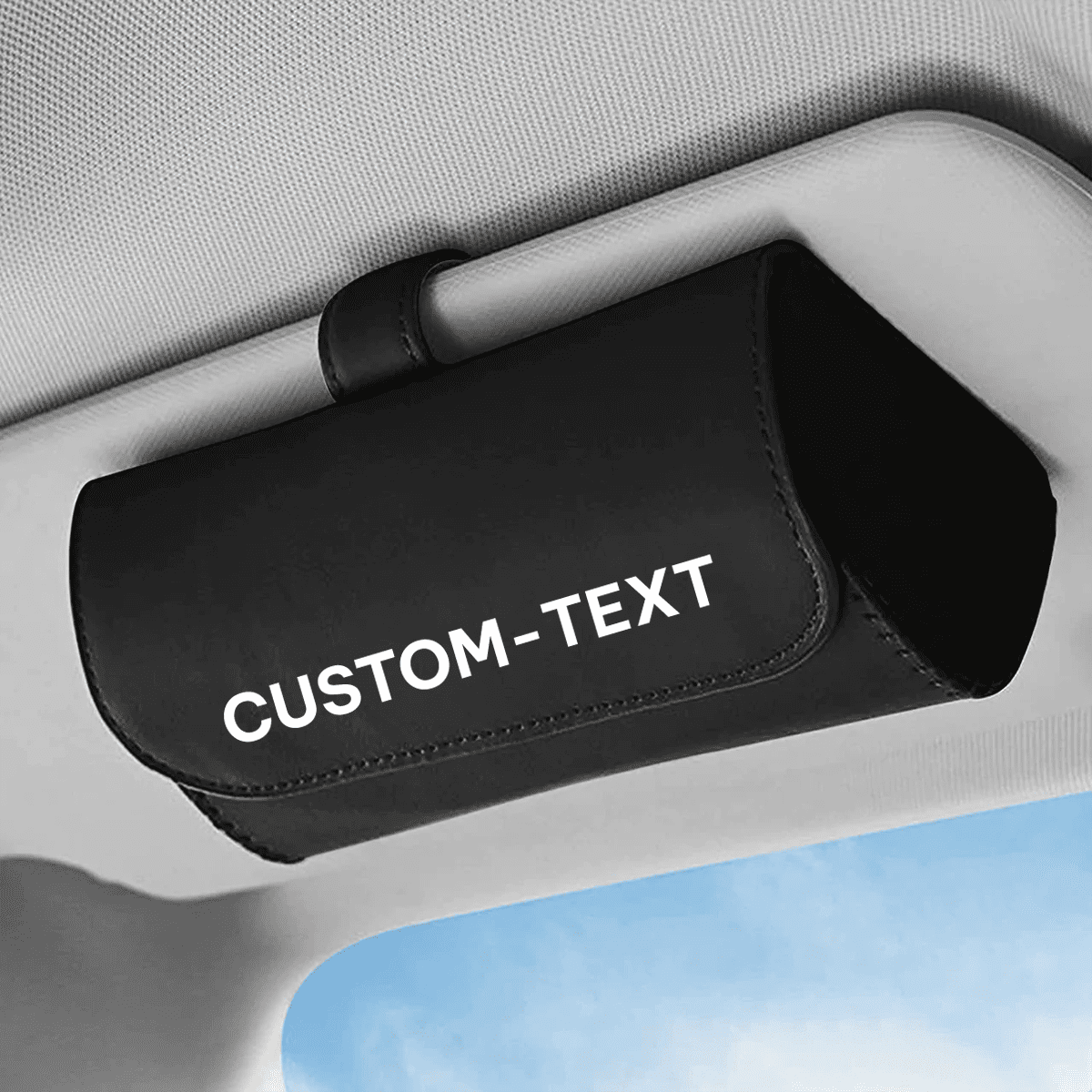 Custom Text and Logo Sunglasses Holder for Car Sun Visor, Fit with all car, Leather Glasses Storage Case, Vehicle Visor Accessories, Sunglass Holder Organizer Box - Delicate Leather