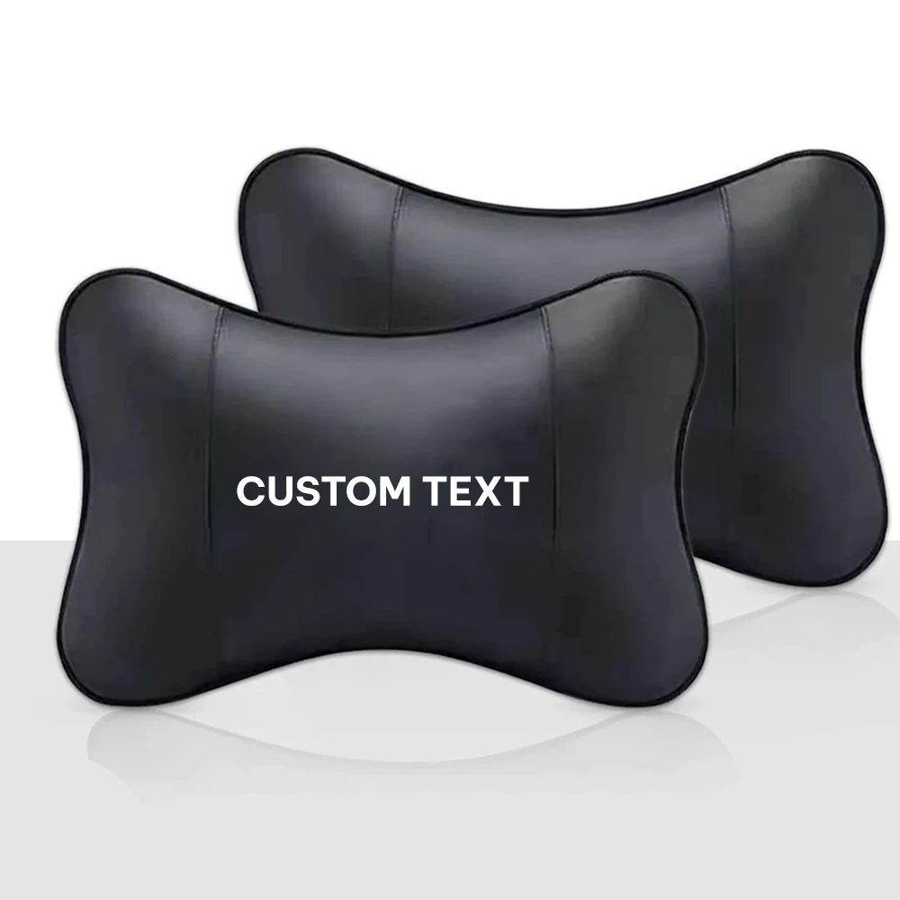 Custom Text and Logo Thickened Foam Car Neck Pillow, Fit with all car, Soft Leather Headrest (2 Pieces) for Driving Home Office - Delicate Leather