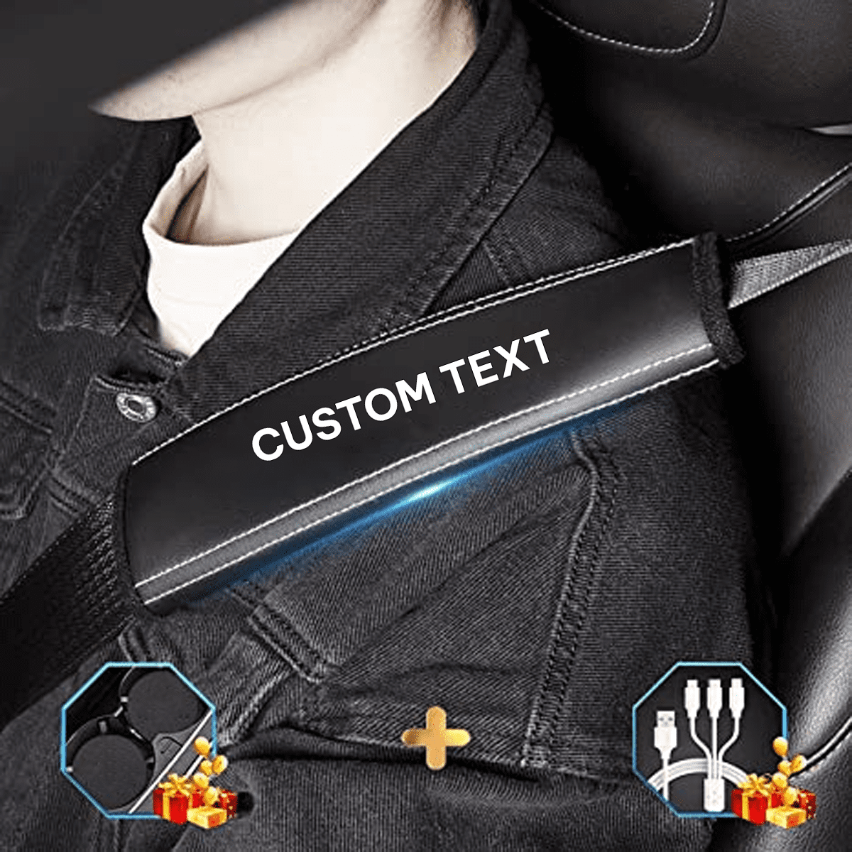 Custom Text and Logo Seat Belt Covers, Microfiber Leather Seat Belt Shoulder Pads for More Comfortable Driving, Set of 2pcs - Delicate Leather