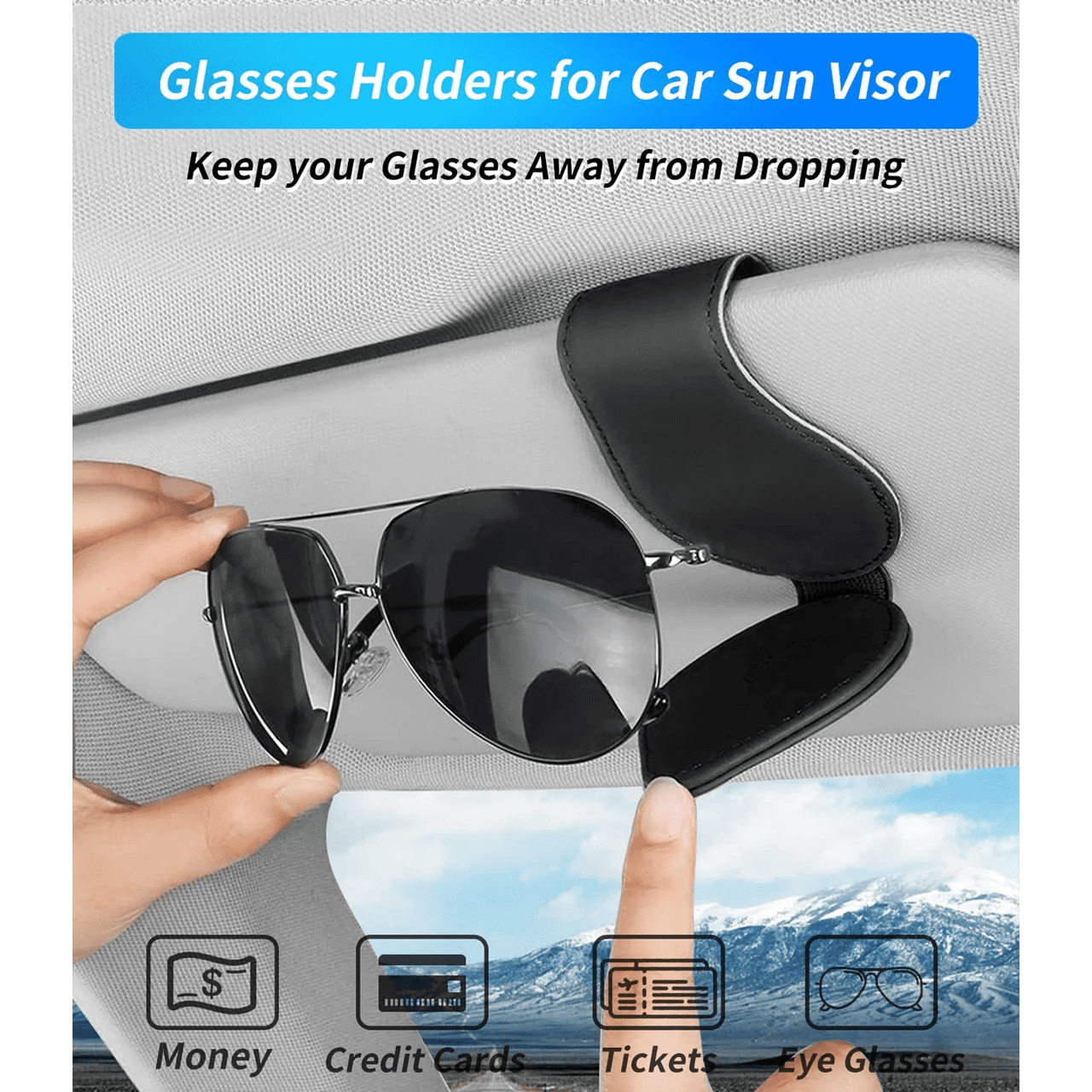 Custom Text and Logo Sunglasses Holder for Car Visor Clips, Fit with all car, Leather Magnet Adsorption Visor Accessories Car Organizer for Storing Glasses Tickets Eyeglasses Hanger - Delicate Leather
