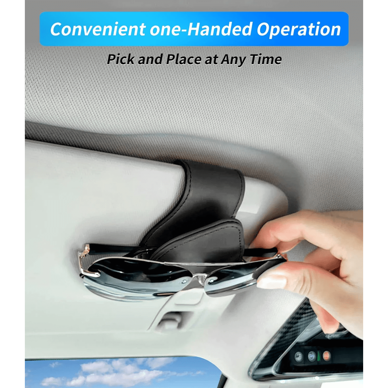 Custom Text and Logo Sunglasses Holder for Car Visor Clips, Fit with all car, Leather Magnet Adsorption Visor Accessories Car Organizer for Storing Glasses Tickets Eyeglasses Hanger - Delicate Leather