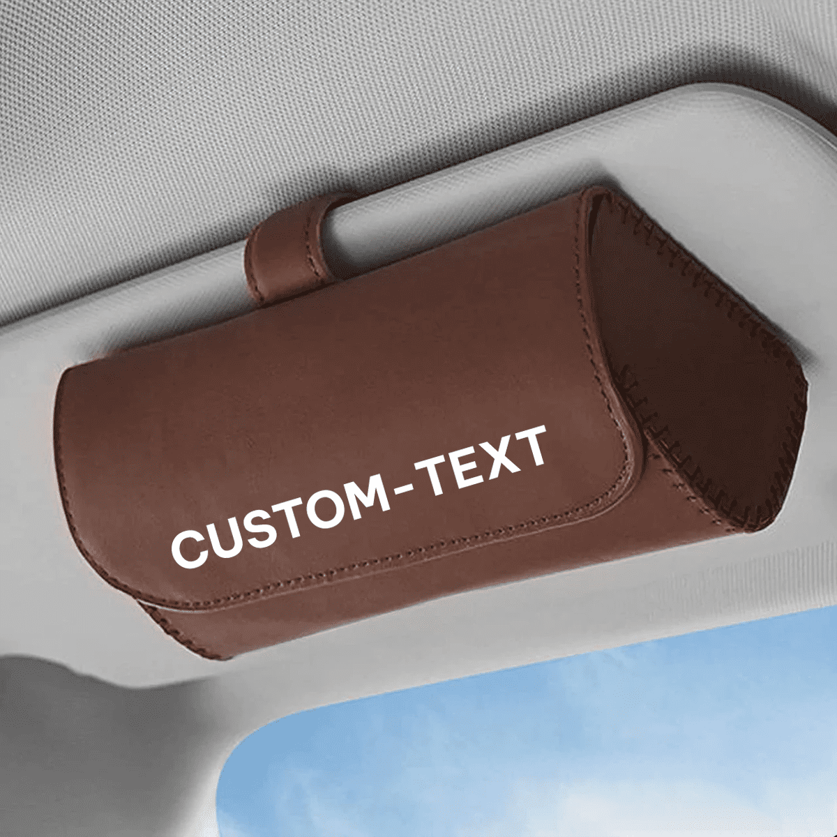 Custom Text and Logo Sunglasses Holder for Car Sun Visor, Fit with all car, Leather Glasses Storage Case, Vehicle Visor Accessories, Sunglass Holder Organizer Box - Delicate Leather