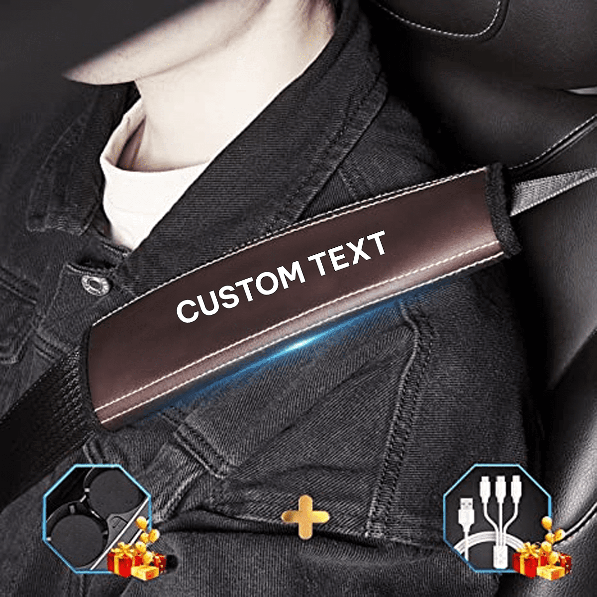 Custom Text and Logo Seat Belt Covers, Fit with Audi, Microfiber Leather Seat Belt Shoulder Pads for More Comfortable Driving, Set of 2pcs
