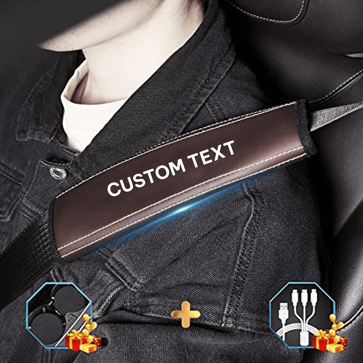 Custom Text and Logo Seat Belt Covers, Fit with Jaguar, Microfiber Leather Seat Belt Shoulder Pads for More Comfortable Driving, Set of 2pcs - Delicate Leather