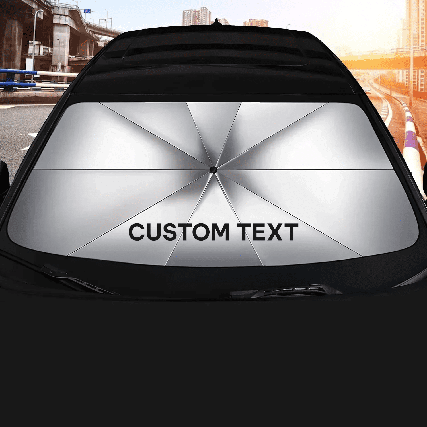 Custom Text and Logo Car Windshield Sunshade, Fit with Mitsubishi, UV Rays and Heat Sun Visor Protector Foldable Sun Shade Umbrella (Updated Version) - Delicate Leather