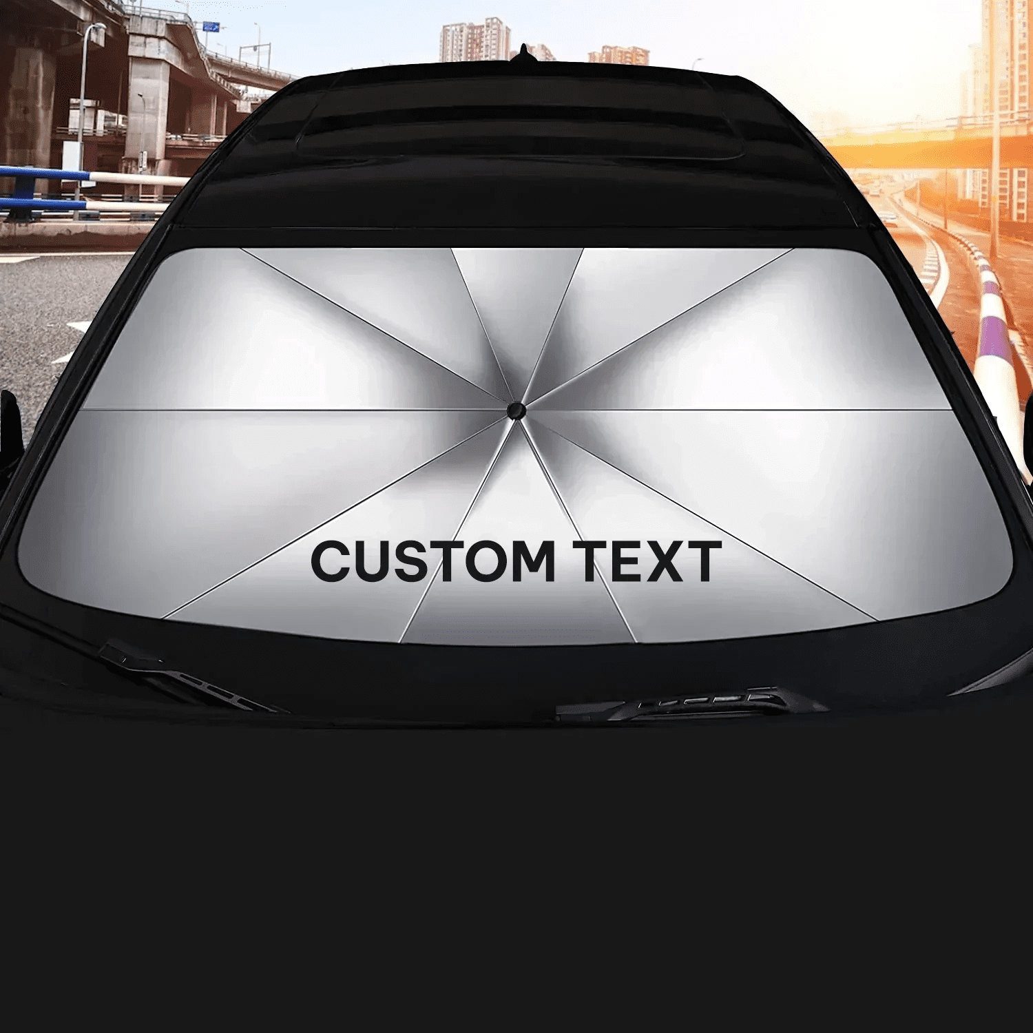 Custom Text and Logo Car Windshield Sunshade, Fit with Luxgen, UV Rays and Heat Sun Visor Protector Foldable Sun Shade Umbrella (Updated Version) - Delicate Leather