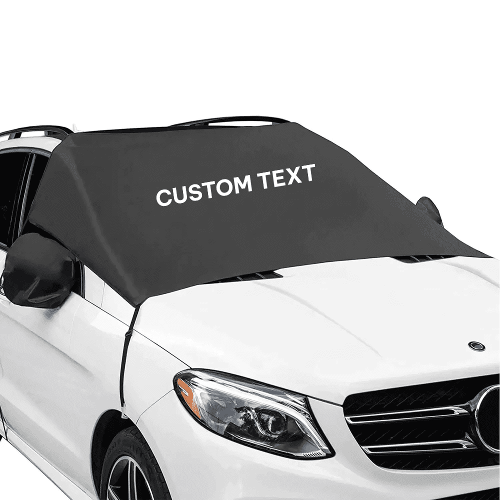 Custom Text and Logo Car Windshield Snow Cover, Fit with all car, Large Windshield Cover for Ice and Snow Frost with Removable Mirror Cover Protector, Wiper Front Window Protects Windproof UV Sunshade Cover - Delicate Leather