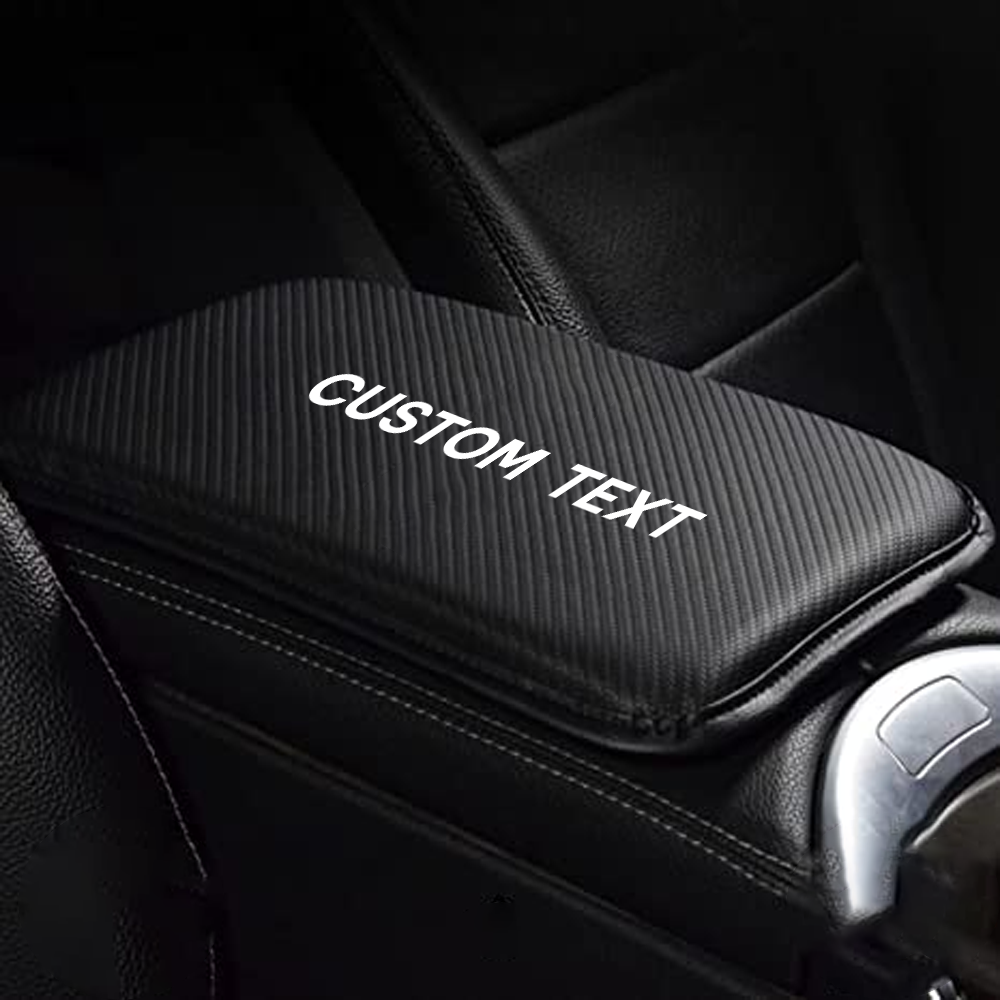 Custom Text and Logo Center Console Pad, Fit with all car, Carbon Fiber PU Leather Auto Armrest Cover Protector, Waterproof Car Armrest Seat Box Cover - Delicate Leather