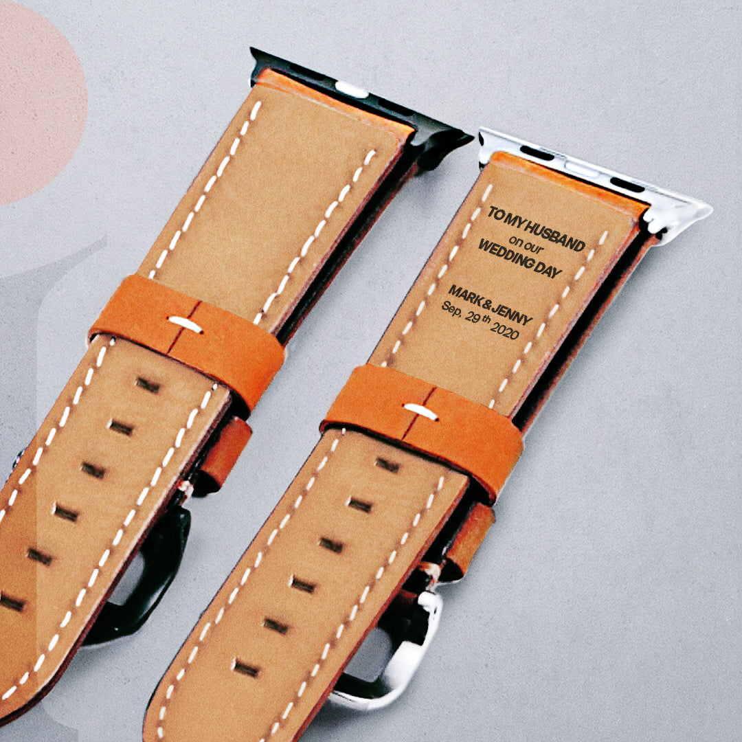 Custom Name And Date Compatible With Apple Strap Leather | Cow Leather Delicate Leather