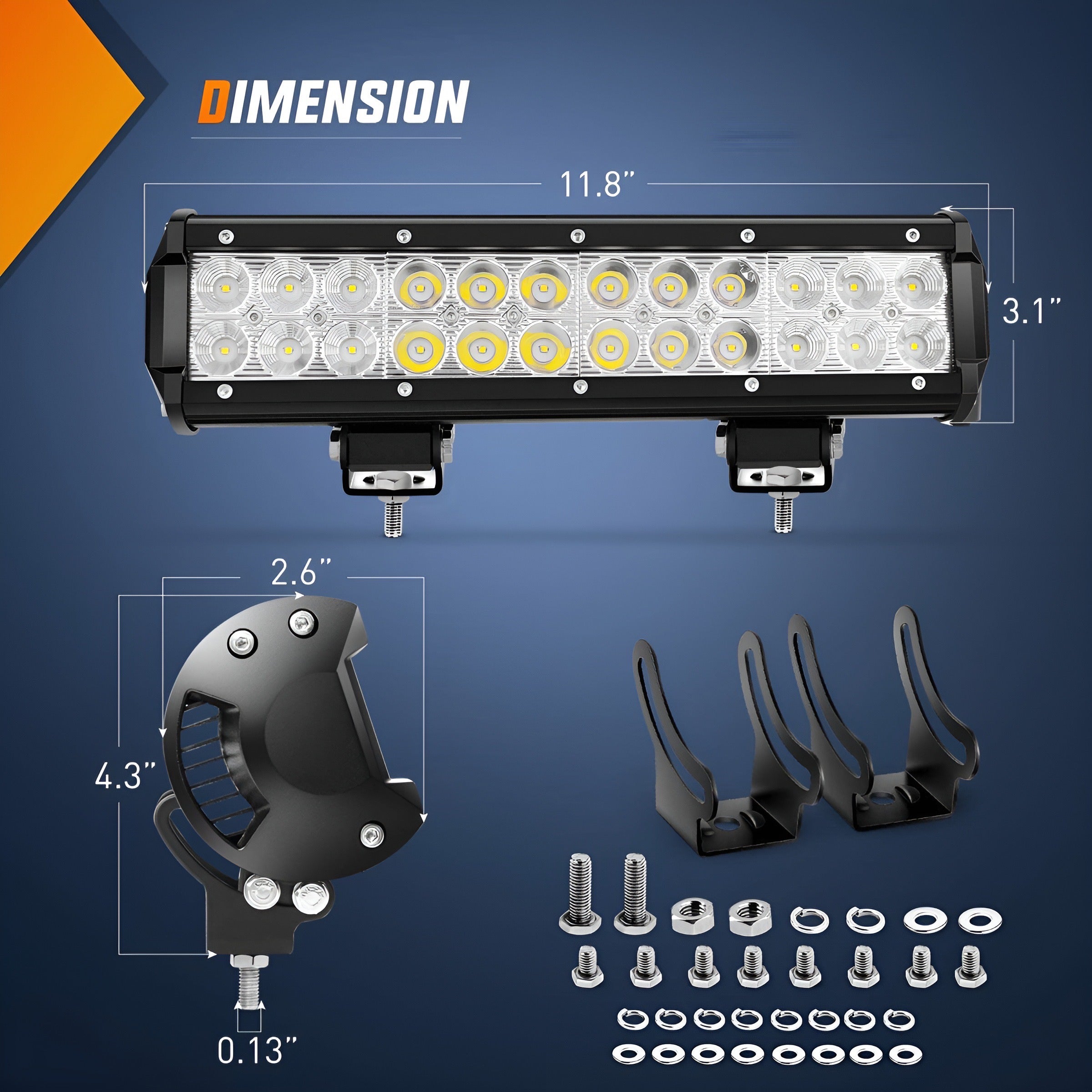 ZH016 12 Inch 72W Spot Combo Bar 2PCS 4 Inch 18W Flood LED Fog Lights with Off Road Wiring Harness- 2 Leads, 2 Years Warranty , White - Delicate Leather