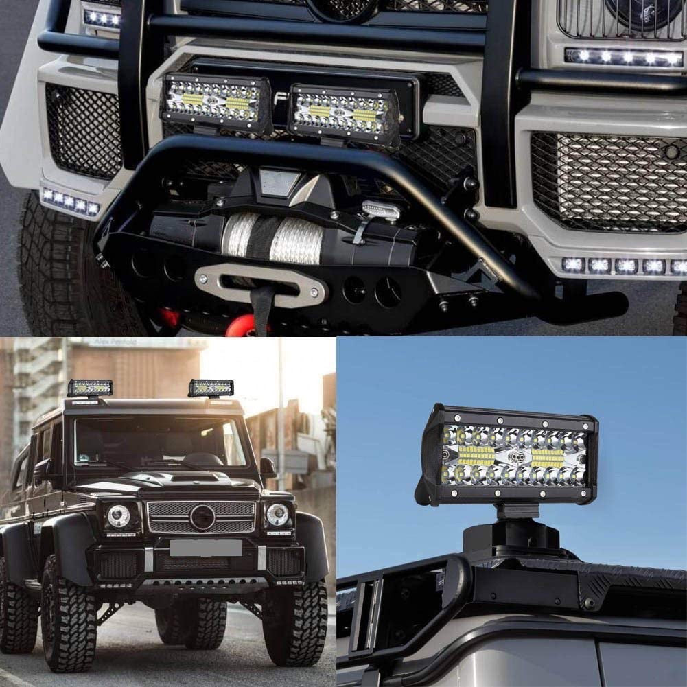 7inch LED Light Bar, 240W 24,000LM Offroad Fog Light Driving Lights LED Pods with Spot Flood Combo Beam, Waterproof Led Work Lights for UTV ATV Jeep Truck Boat, 2 Pack - Delicate Leather