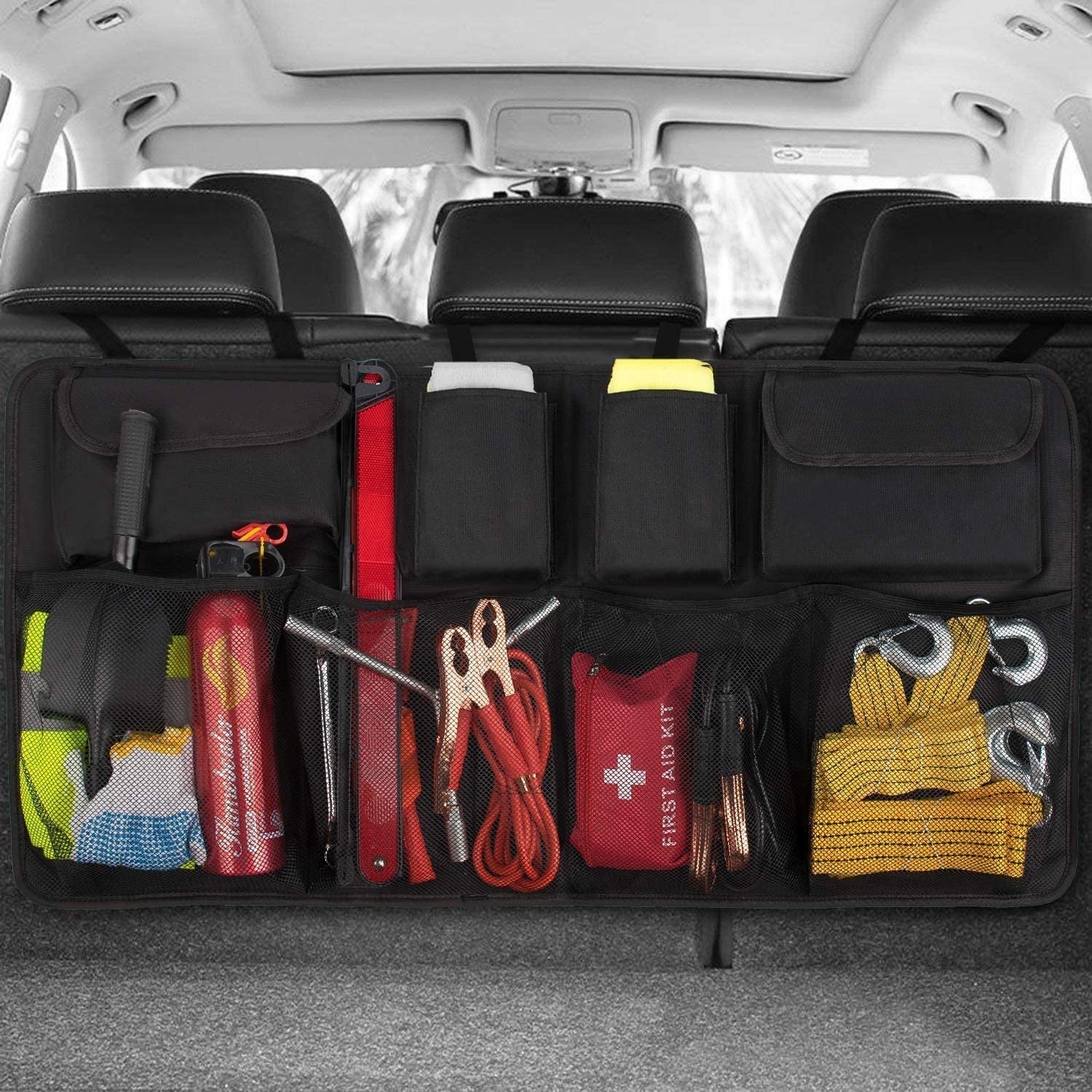 Car Trunk Organizer, Custom For Cars, Super Capacity Car Organizer, Equipped with Robust Elastic Net, Car Trunk Tidy Storage Bag with Lids, Space Saving Expert - Delicate Leather