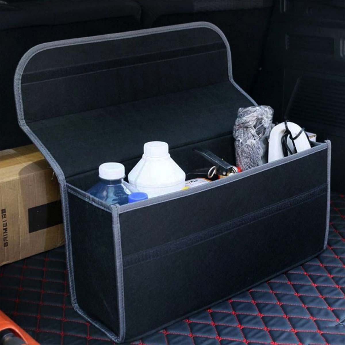 Soft Felt Car Bag Organizer Folding Car Storage Box Non Slip Fireproof Car Trunk Organizer, Custom For Your Cars, Car Accessories FD12990 - Delicate Leather