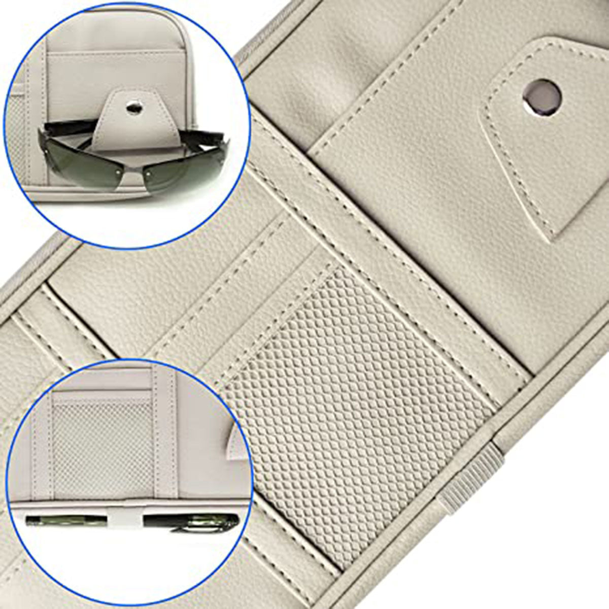 Car Sun Visor Organizer Truck SUV Sun Visor Storage Pocket PU Leather Pouch Holder with Multi-Pocket Double Zipper Net Pocket, for Cards Pens Sunglasses Document Newest, Custom Fit For Your Cars - Delicate Leather