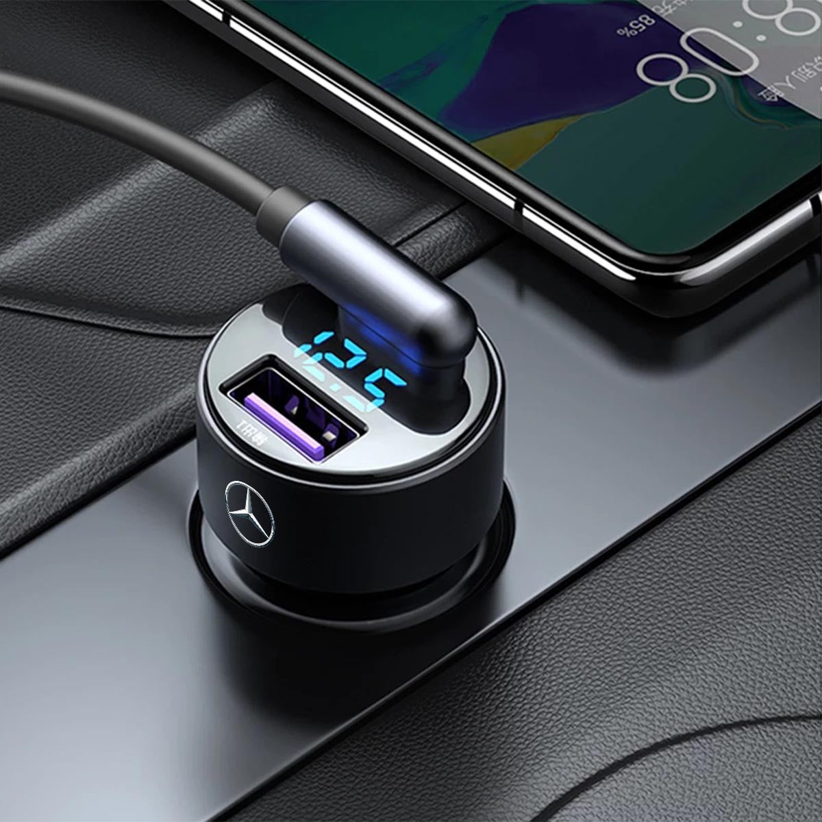 USB Charger Adapter, Custom fit for car, Dual QC3.0 Ports Car Charger, All Metal Quick Charge with LED Voltage Display, Cigarette Lighter Car Adapter, Compatible with Phone, Tablet & More - Delicate Leather