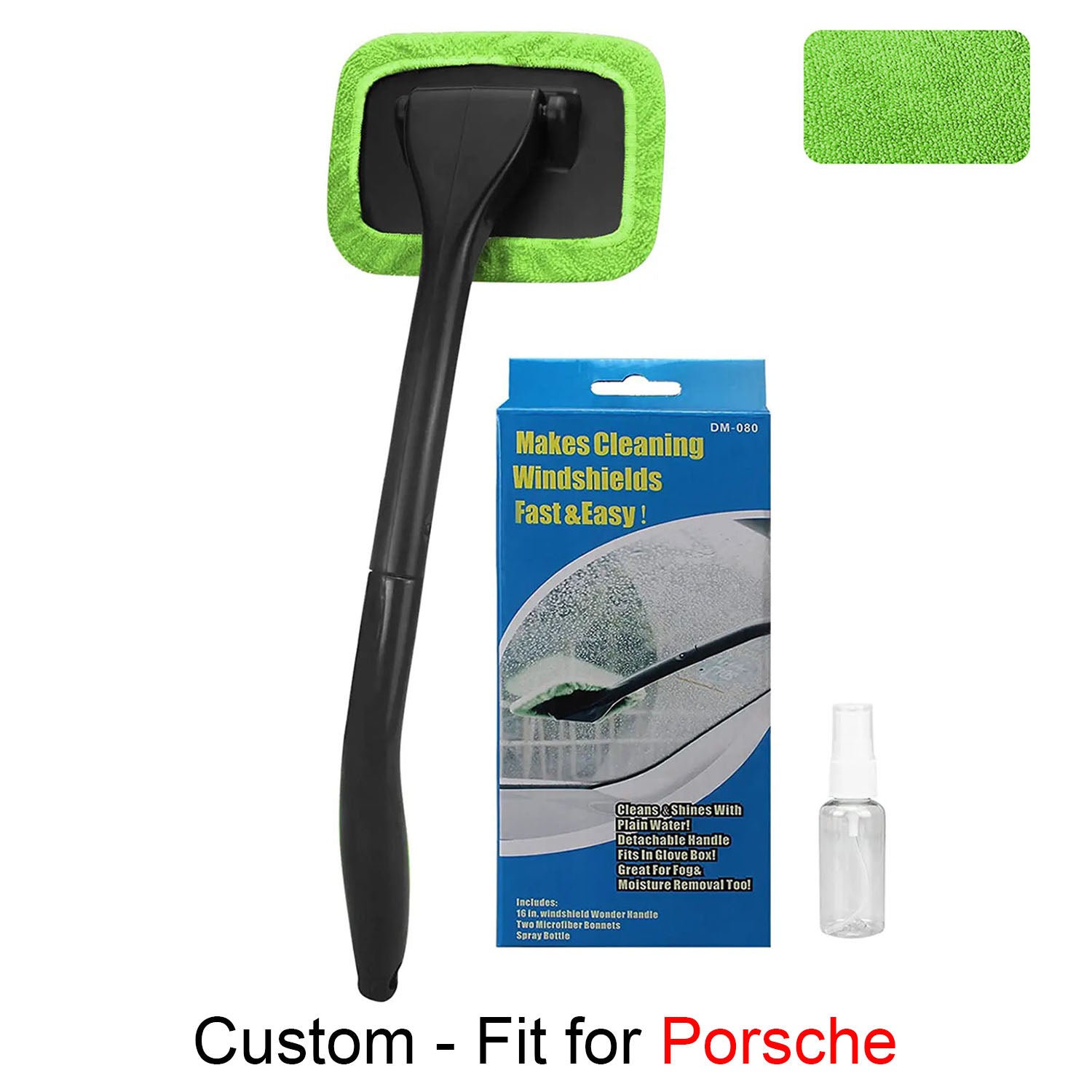 Car Cleaning Window Tool, Custom fit for Porsche, Microfiber Car Window Cleaning Tool with Reusable Cloth Pad Head, Extendable Handle and Spray Bottle for Glass Wiper Car - Delicate Leather