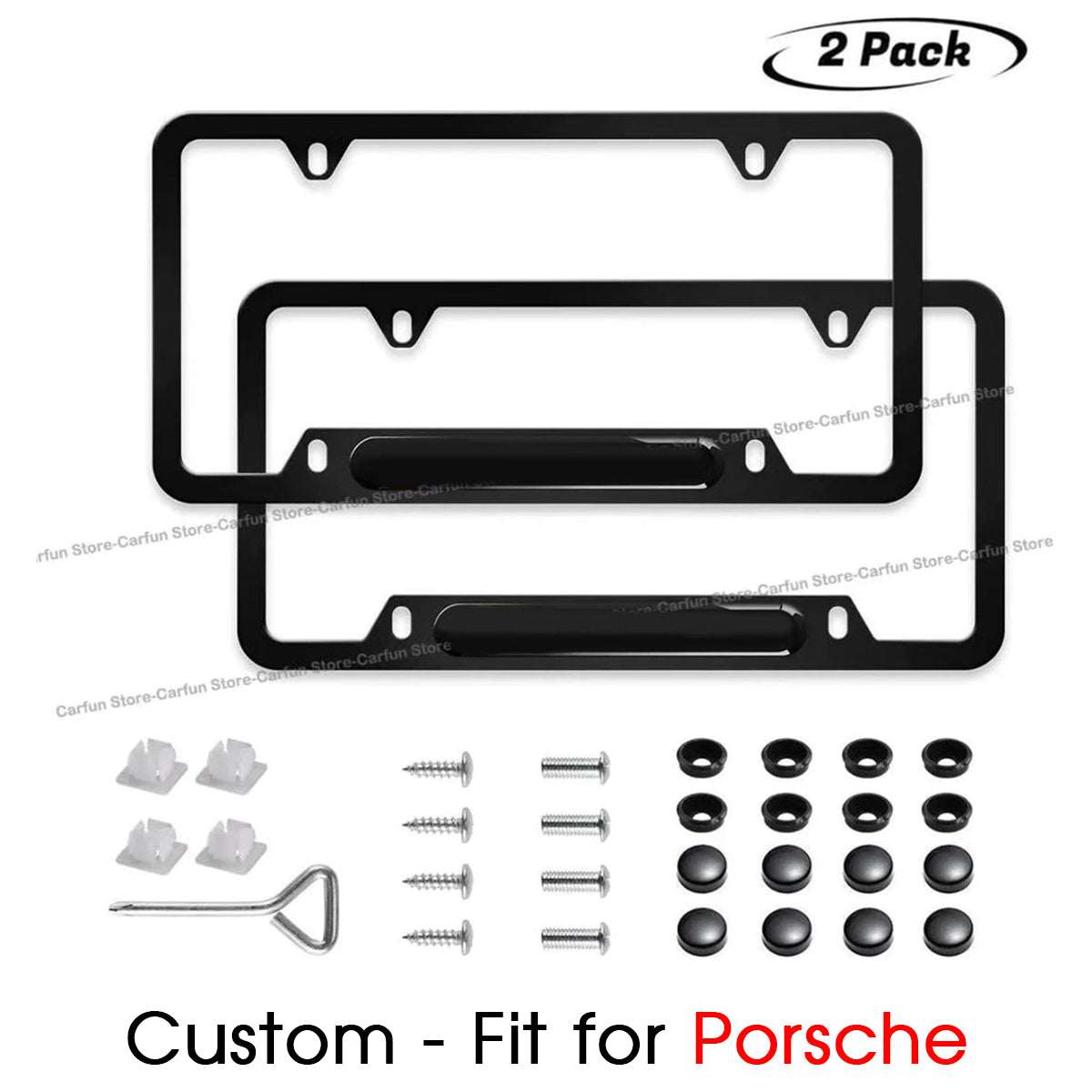 2pcs for License Plate Frame,Black Matte Aluminum License Plate with Screw Caps, Upscale Black License Plate Frame for Front and Rear License Plate (for Porsche) - Delicate Leather