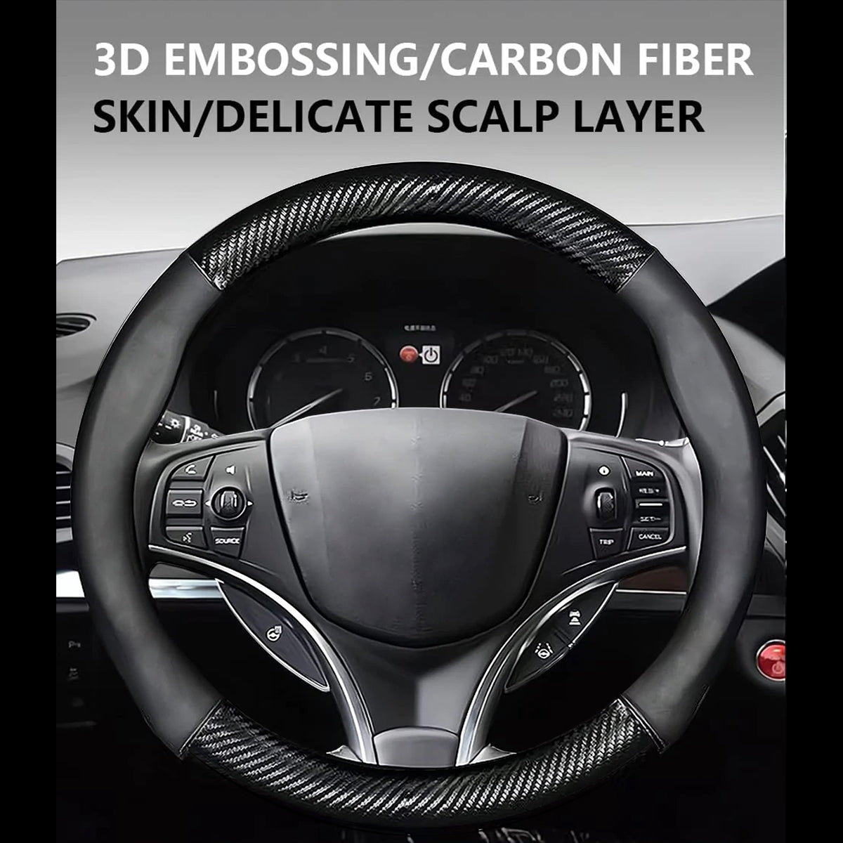 Car Steering Wheel Cover, Custom For Your Cars, Leather Nonslip 3D Carbon Fiber Texture Sport Style Wheel Cover for Women, Interior Modification for All Car Accessories IN18992