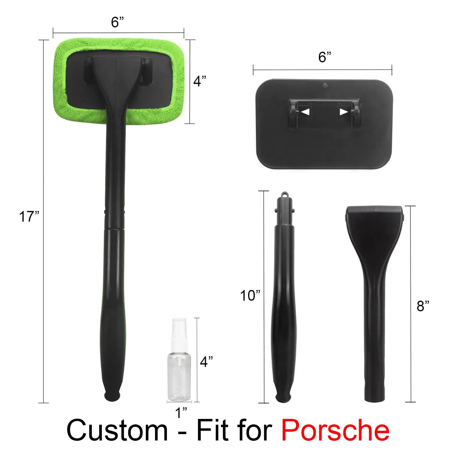 Car Cleaning Window Tool, Custom fit for Porsche, Microfiber Car Window Cleaning Tool with Reusable Cloth Pad Head, Extendable Handle and Spray Bottle for Glass Wiper Car - Delicate Leather