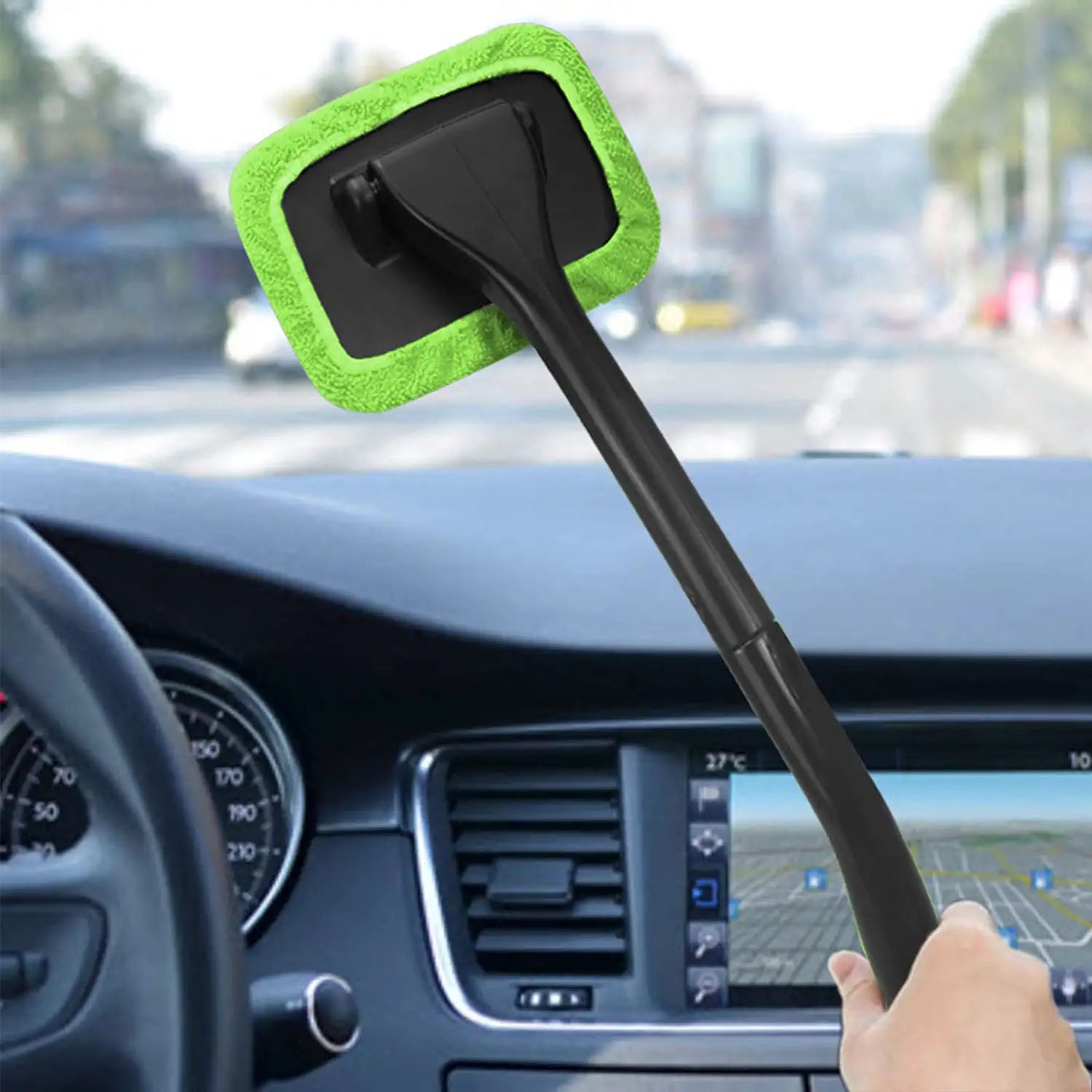 Car Cleaning Window Tool, Custom fit for Porsche, Microfiber Car Window Cleaning Tool with Reusable Cloth Pad Head, Extendable Handle and Spray Bottle for Glass Wiper Car - Delicate Leather