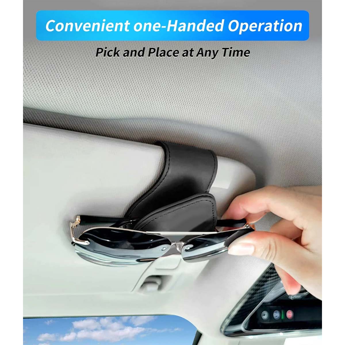 Delicate Leather Car Sunglasses Holder, Custom For Your Cars, Magnetic Leather Glasses Frame 2023 Update LR13995