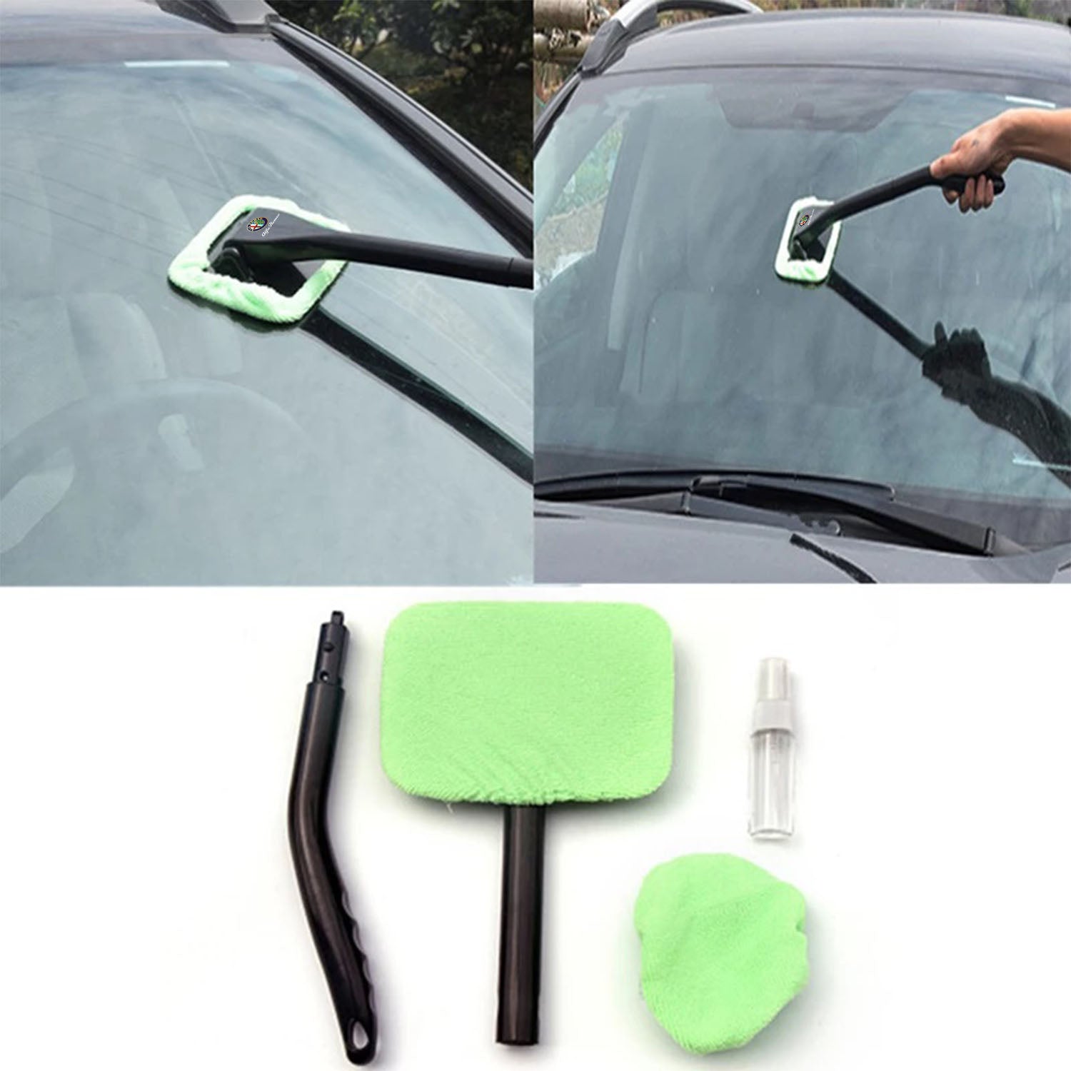 Car Cleaning Window Tool, Custom fit for Porsche, Microfiber Car Window Cleaning Tool with Reusable Cloth Pad Head, Extendable Handle and Spray Bottle for Glass Wiper Car - Delicate Leather