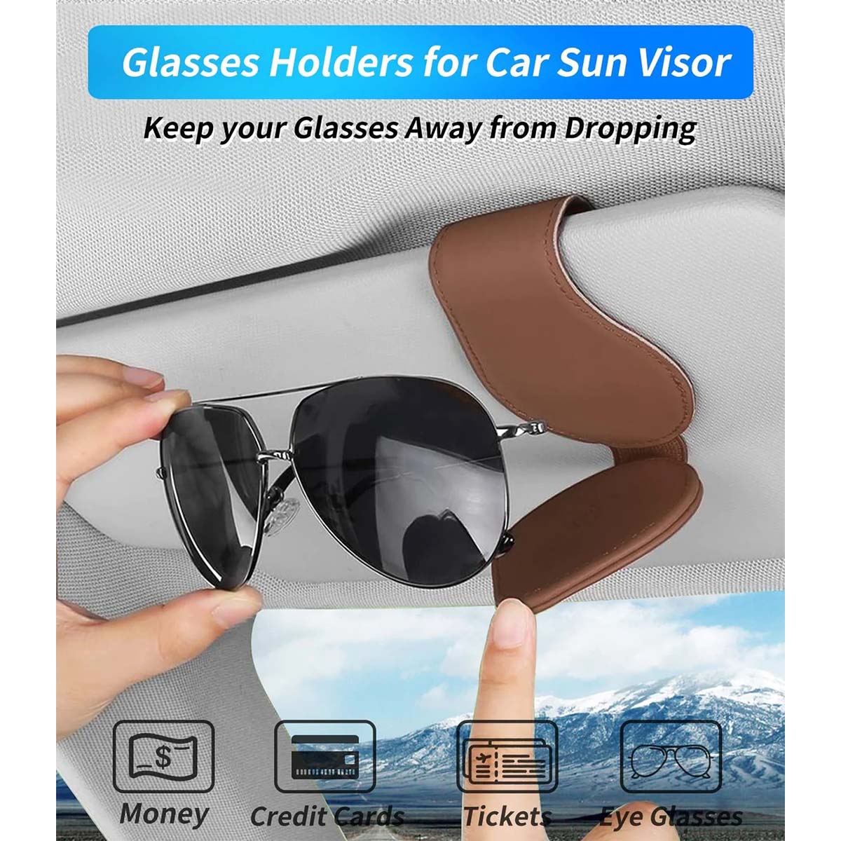 Delicate Leather Car Sunglasses Holder, Custom For Your Cars, Magnetic Leather Glasses Frame 2023 Update CA13995