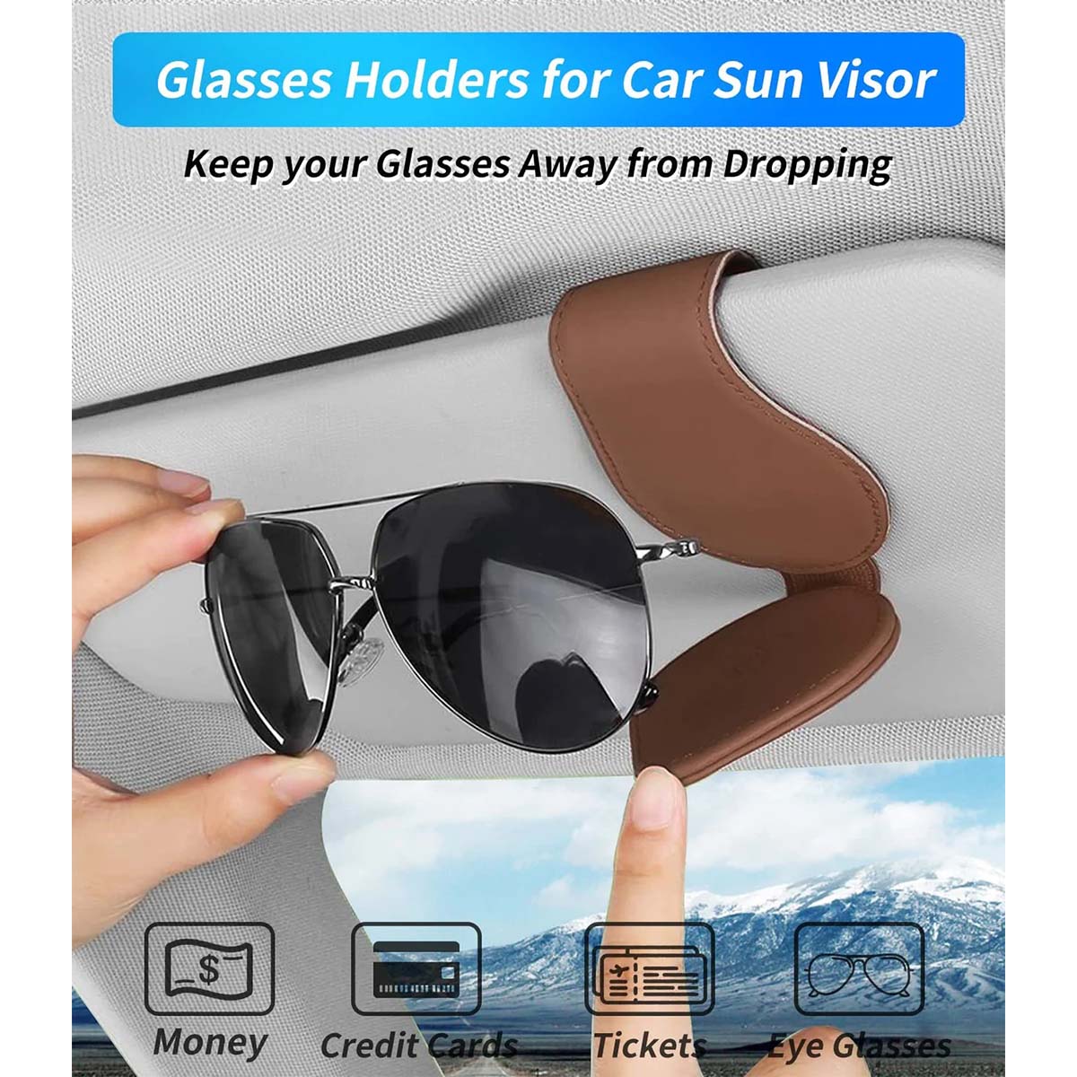 MYHOBBY Car Sun Visor Organizer, Suede Leather Auto Car Visor Pocket With Bling