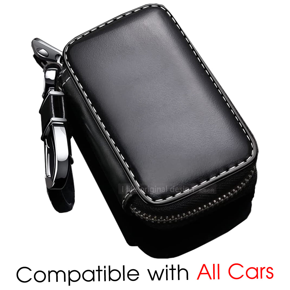 Car Key Case, Custom For Your Cars, Black Leather Material Remote Keychain, Car Accessories CA13996 - Delicate Leather