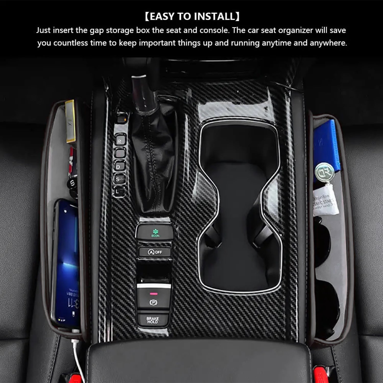 Car Seat Gap Filler Organizer, Custom Fir For Your Cars, Multifunctional PU Leather Console Side Pocket Organizer for Cellphones, Cards, Wallets, Keys