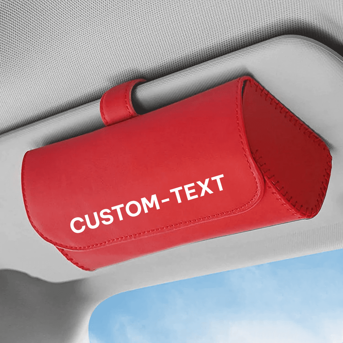 Custom Text and Logo Sunglasses Holder for Car Sun Visor, Fit with all car, Leather Glasses Storage Case, Vehicle Visor Accessories, Sunglass Holder Organizer Box - Delicate Leather