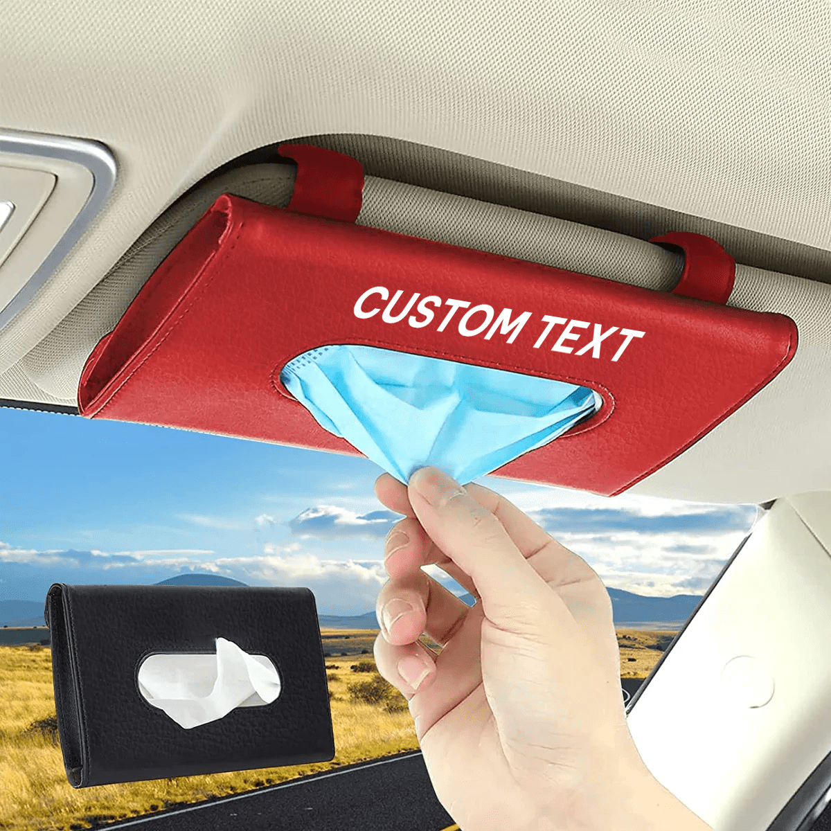 Custom Text and Logo Car Tissue Holder, Fit with All car, Car Visor Tissue Holder, Sun Visor Mask Box, Car Tuning Accessories - Delicate Leather