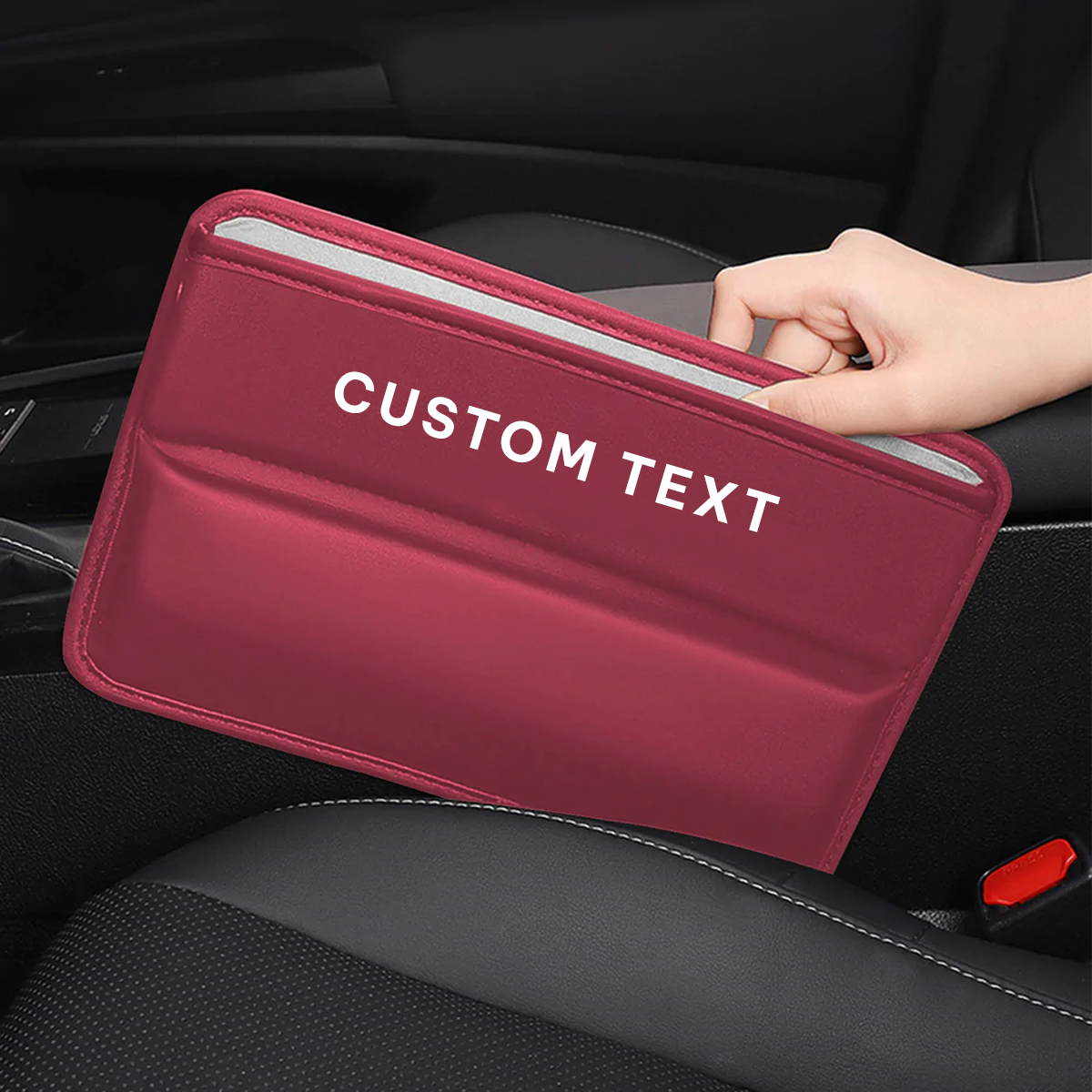 Custom Text and Logo Car Seat Gap Filler Organizer, Custom For All Cars, Multifunctional Pu Leather Console Side Pocket Organizer For Cellphones, Cards, Wallets, Keys - Delicate Leather