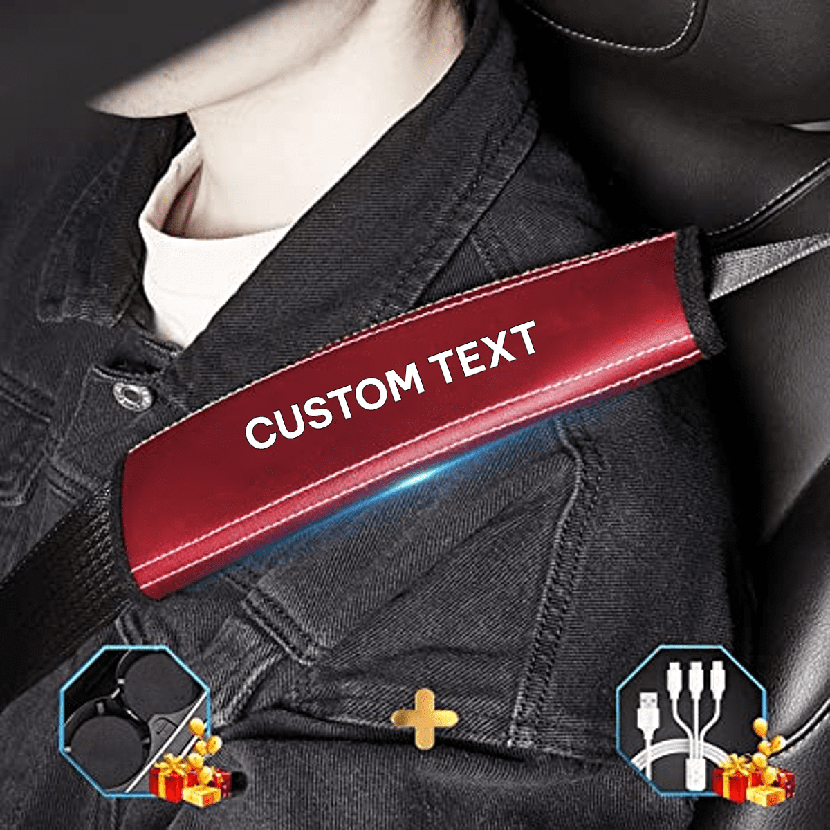 Custom Text and Logo Seat Belt Covers, Fit with Ford, Microfiber Leather Seat Belt Shoulder Pads for More Comfortable Driving, Set of 2pcs - Delicate Leather