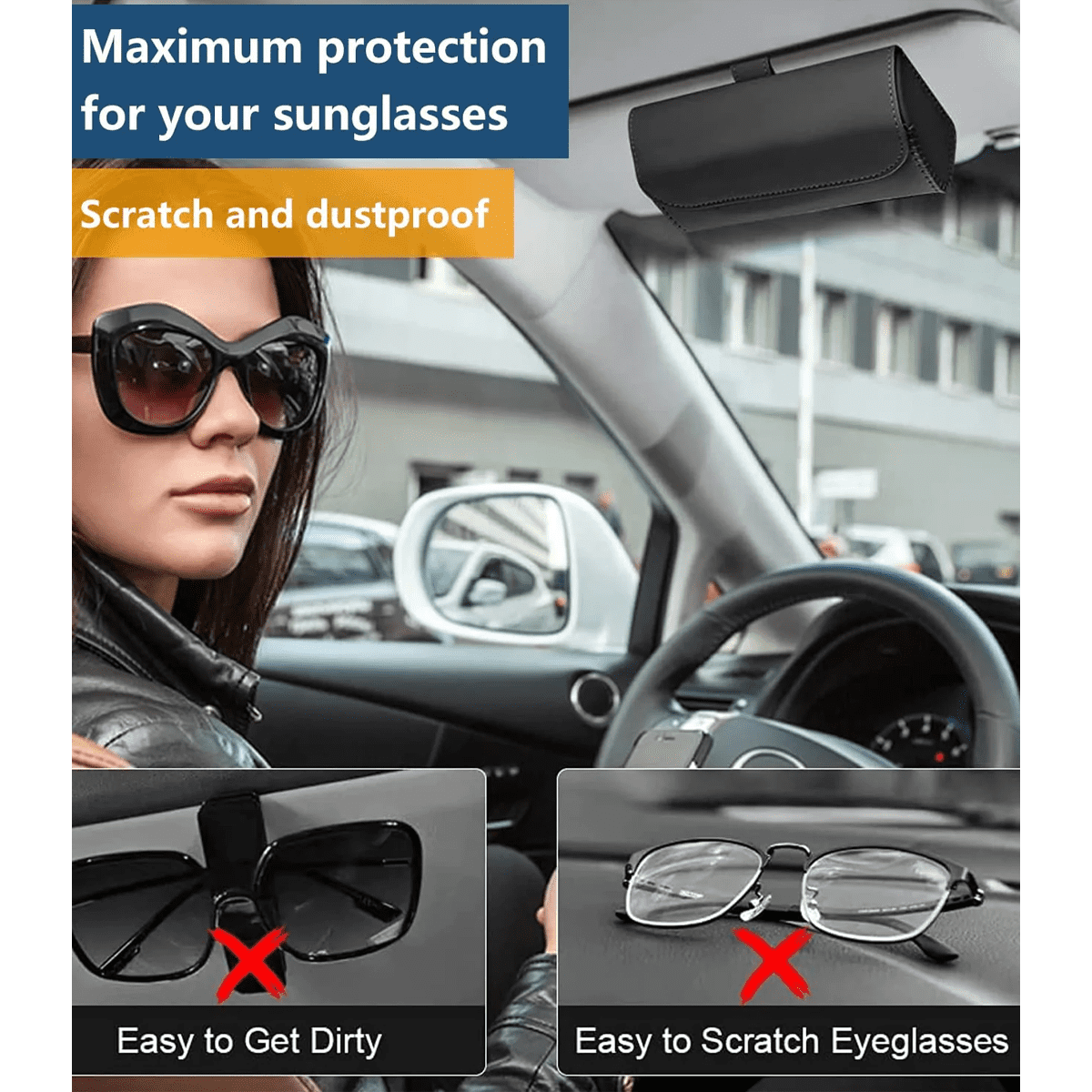 Custom Text and Logo Sunglasses Holder for Car Sun Visor, Fit with all car, Leather Glasses Storage Case, Vehicle Visor Accessories, Sunglass Holder Organizer Box - Delicate Leather