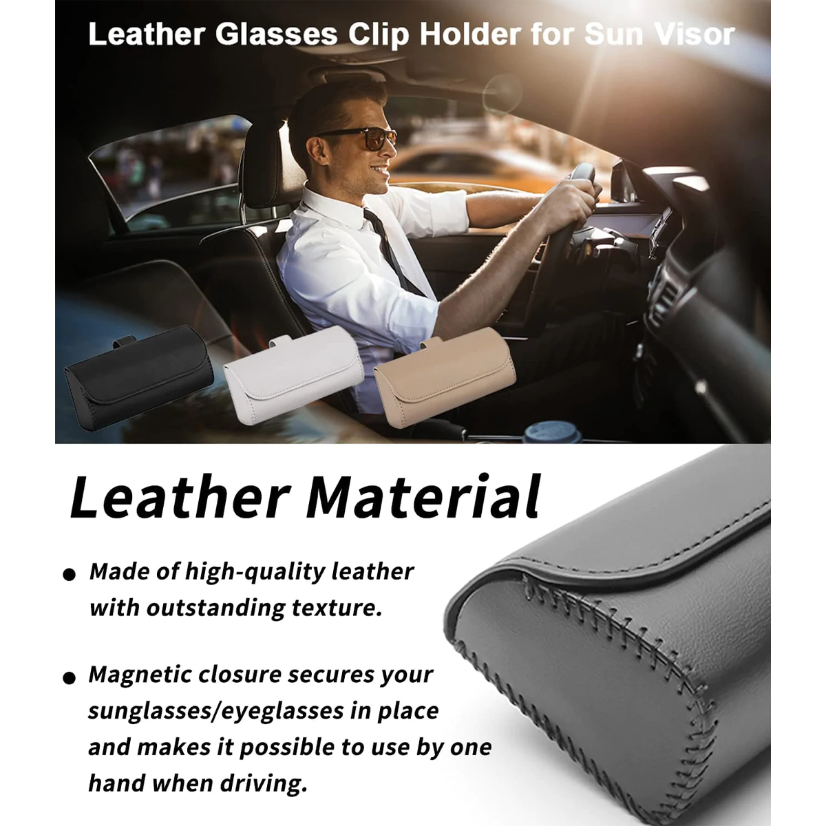 Custom Text and Logo Sunglasses Holder for Car Sun Visor, Fit with all car, Leather Glasses Storage Case, Vehicle Visor Accessories, Sunglass Holder Organizer Box