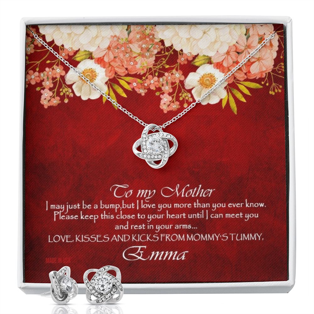 Custom I May Just Be A Bump Mothers Day Ideas 14k White Gold Interlocking Heart Pendant Necklace Jewelry Gifts For Mom Wife Grandma Auntie - Delicate Leather  