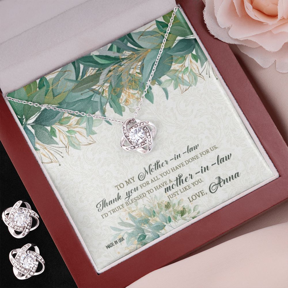 Custom Mother In Law 02 14k White Gold Interlocking Heart Pendant Necklace Jewelry Gifts For Mom Wife Grandma Auntie Mother Day
