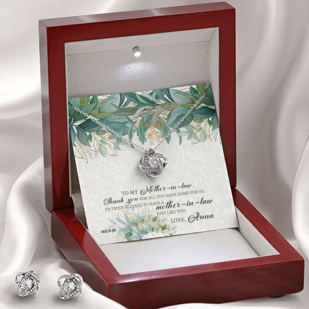 Custom Mother In Law 02 14k White Gold Interlocking Heart Pendant Necklace Jewelry Gifts For Mom Wife Grandma Auntie Mother Day - Delicate Leather