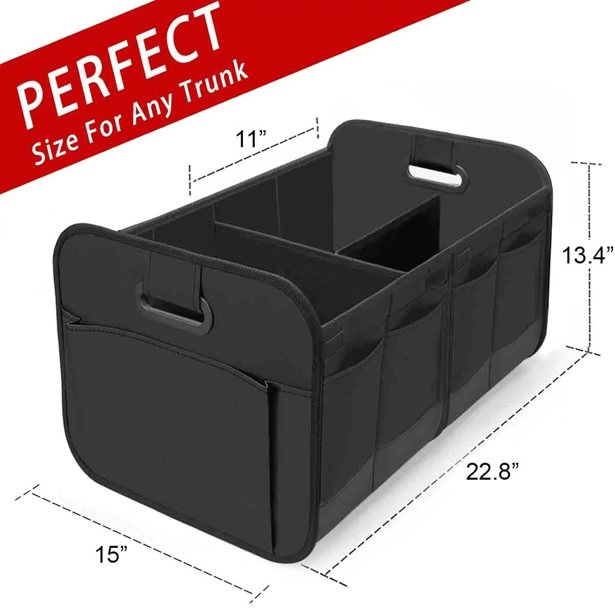 Custom Text Car Trunk Organizer Storage, Fit with all car, Car Storage, Reinforced Handles, Collapsible Multi, Compartment Car Organizers, Foldable and Waterproof, 600D Oxford Polyester