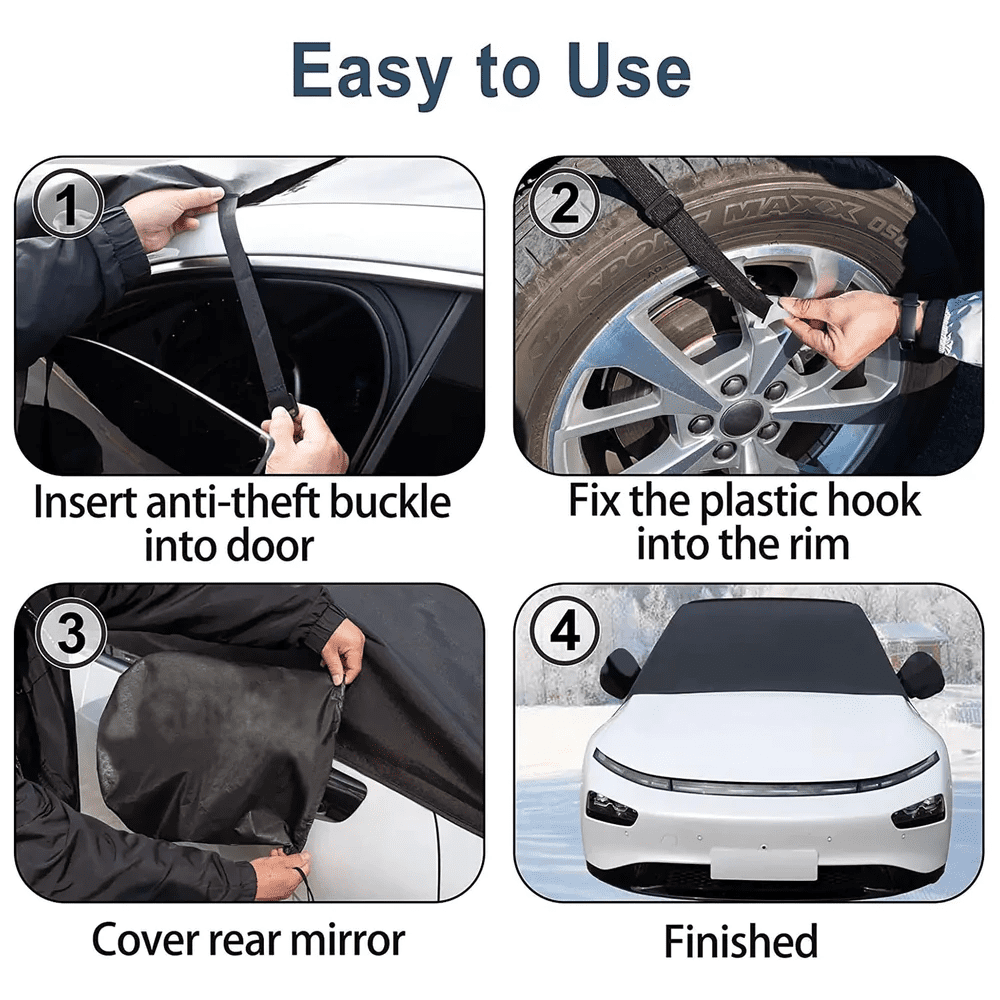 Custom Text Car Windshield Snow Cover, Fit with Fiat, Large Windshield Cover for Ice and Snow Frost with Removable Mirror Cover Protector, Wiper Front Window Protects Windproof UV Sunshade Cover - Delicate Leather
