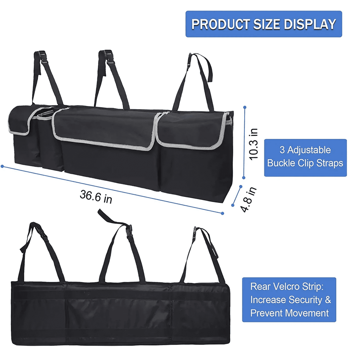 Custom Text and Logo Car Trunk Hanging Organizer, Fit with car, Thick Backseat Trunk Storage Bag with 4 Pockets and 3 Adjustable Shoulder Straps, Foldable Car Trunk Interior Accessories Releases Your Trunk Space - Delicate Leather