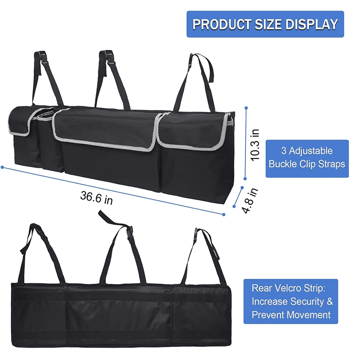 Custom Text and Logo Car Trunk Hanging Organizer, Fit with all car, Thick Backseat Trunk Storage Bag with 4 Pockets and 3 Adjustable Shoulder Straps, Foldable Car Trunk Interior Accessories Releases Your Trunk Space - Delicate Leather